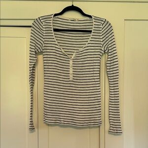 rag & bone White and Black Striped Long-Sleeve Henley Button Top